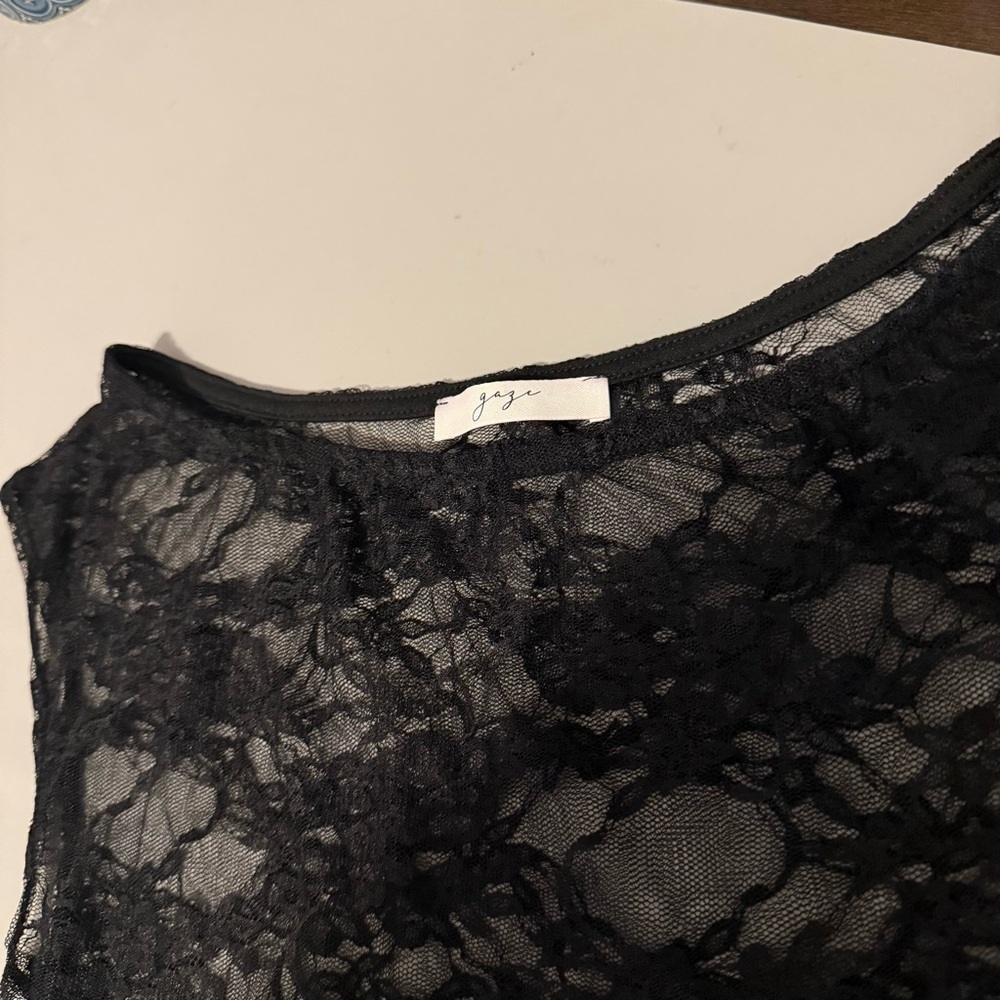 Gaze Black Y2K Floral Lace Sheer Tank Top Whimsigoth Womens XS - Picture 3 of 4